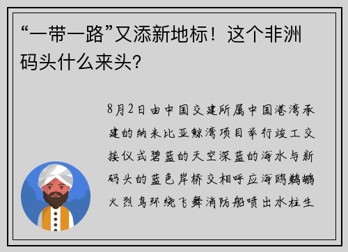 “一带一路”又添新地标！这个非洲码头什么来头？
